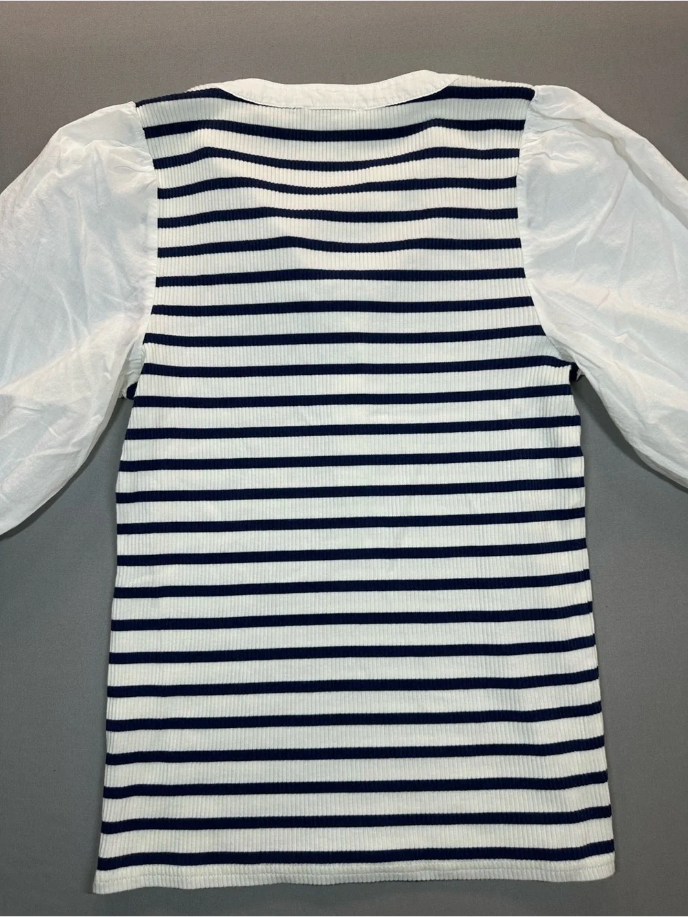 J. Crew Vintage Rib Puff-Sleeve Henley, Navy/White Stripes - Womens Small